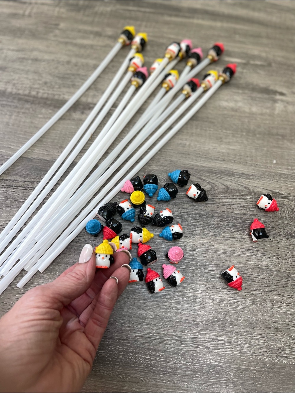 Handmade Swizzle Sticks with Colorful Penguins